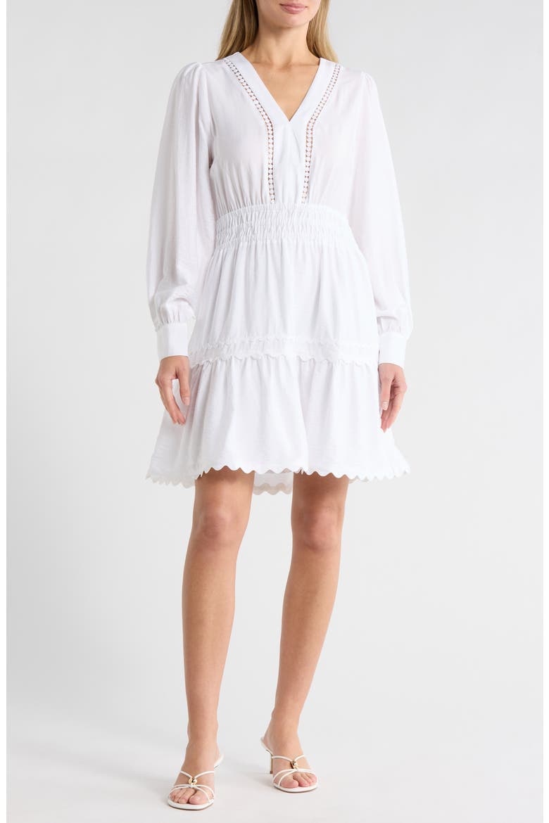 V-Neck Long Sleeve Crinkle Dress, Main, color, WHITE