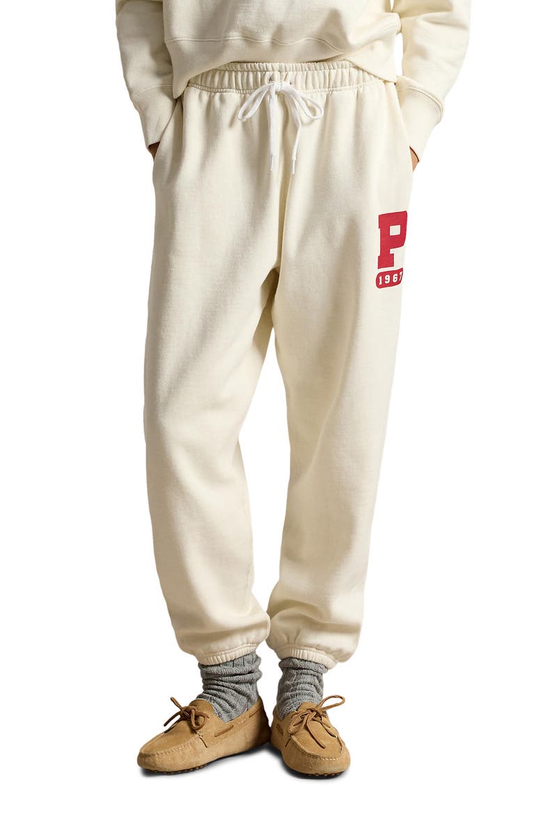 Varsity Logo Cotton Blend Sweatpants, Main, color, WARM WHITE