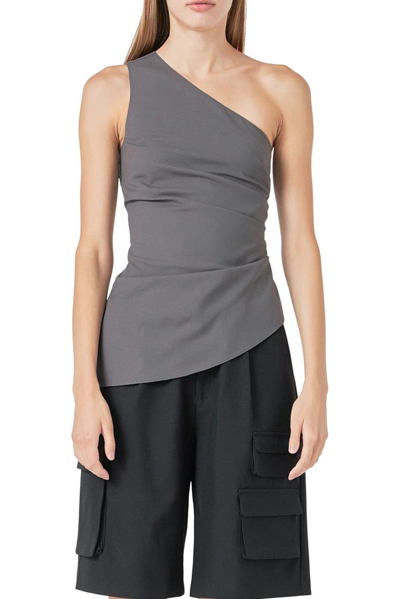 One-Shoulder Pleated Top, Main, color, CHARCOAL