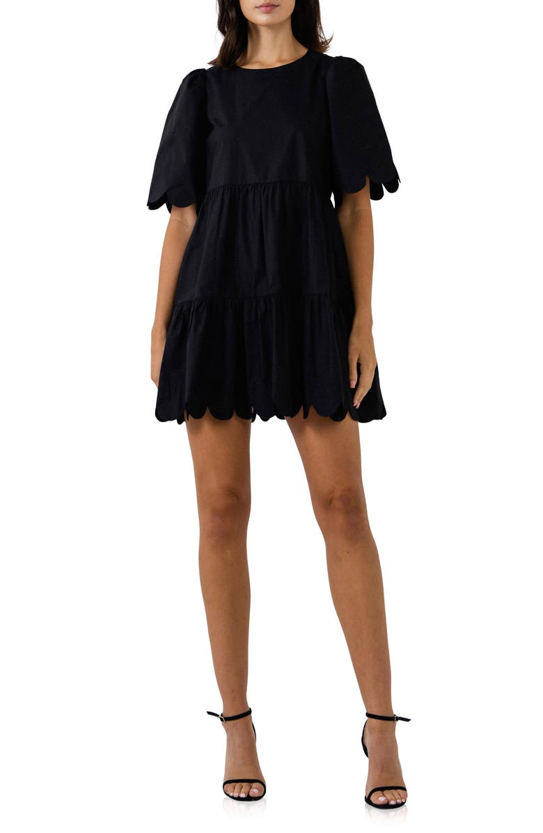 English Factory Scallop Minidress, Main, color, Black