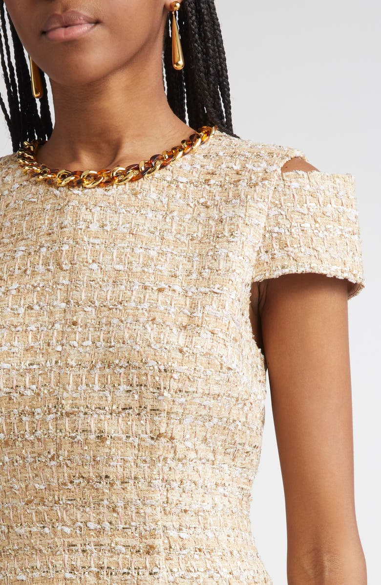 ST. JOHN Phoebe Chain Embellished Tweed Sheath Dress, Alternate, color, Flax Willow/ Ivory Multi