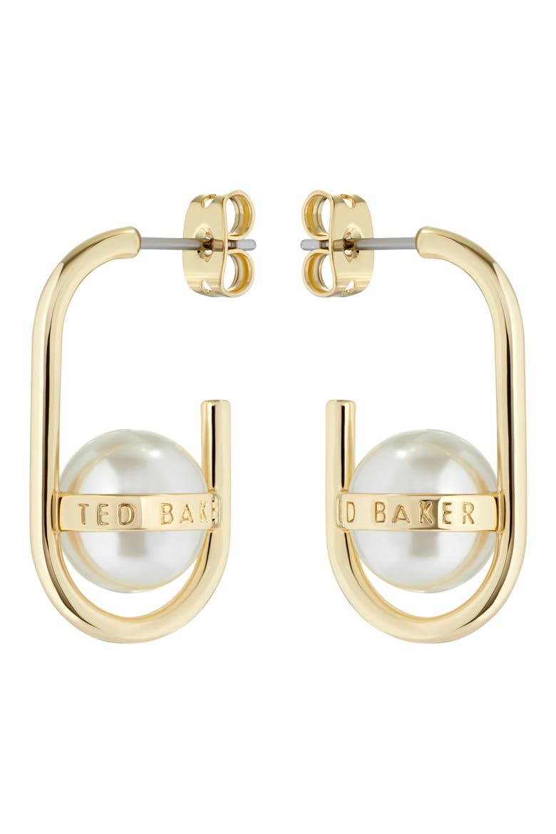 Perrita Imitation Pearl Hoop Earrings, Alternate, color, GOLD TONE/ PEARL