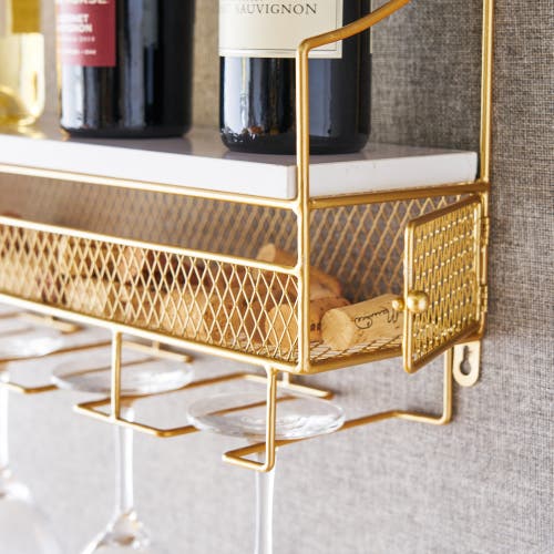 Twine Gold Wall Mounted Wine Rack & Cork Storage In Gold