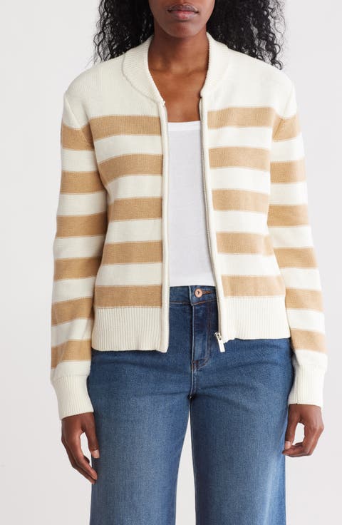 Stripe Knit Bomber Jacket