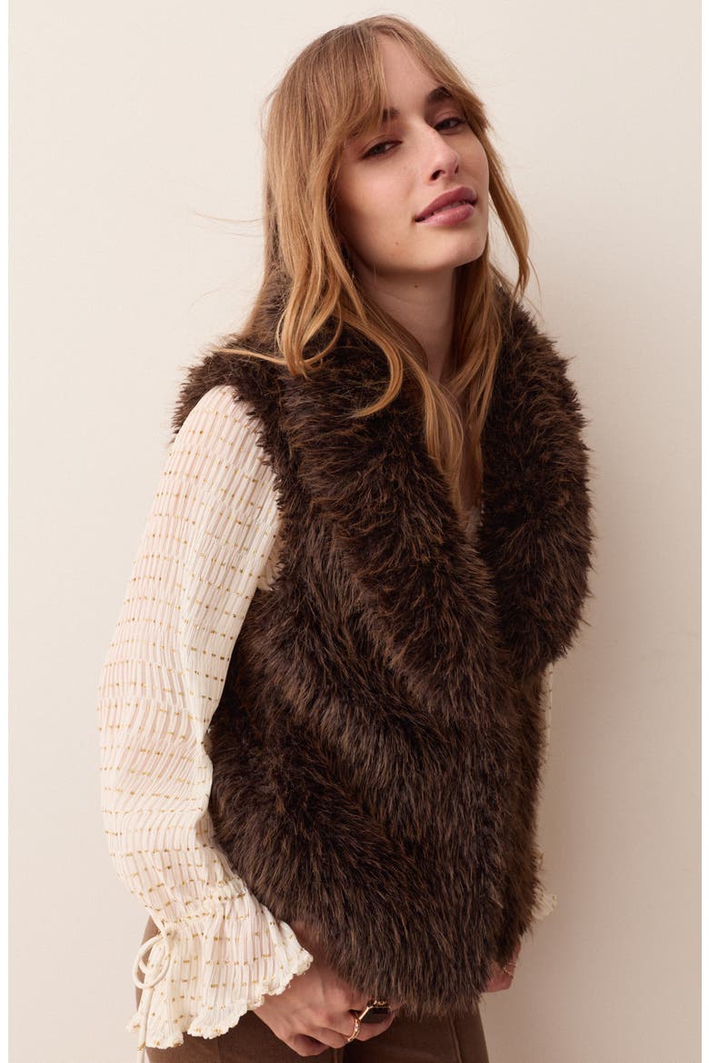 Faux Fur Vest, Alternate, color, BROWN MIX