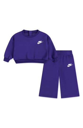 Nike Crewneck Sweatshirt & Wide Leg Pants Set In Blue
