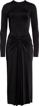 Victoria Beckham Long Sleeve Gathered Jersey Midi Dress