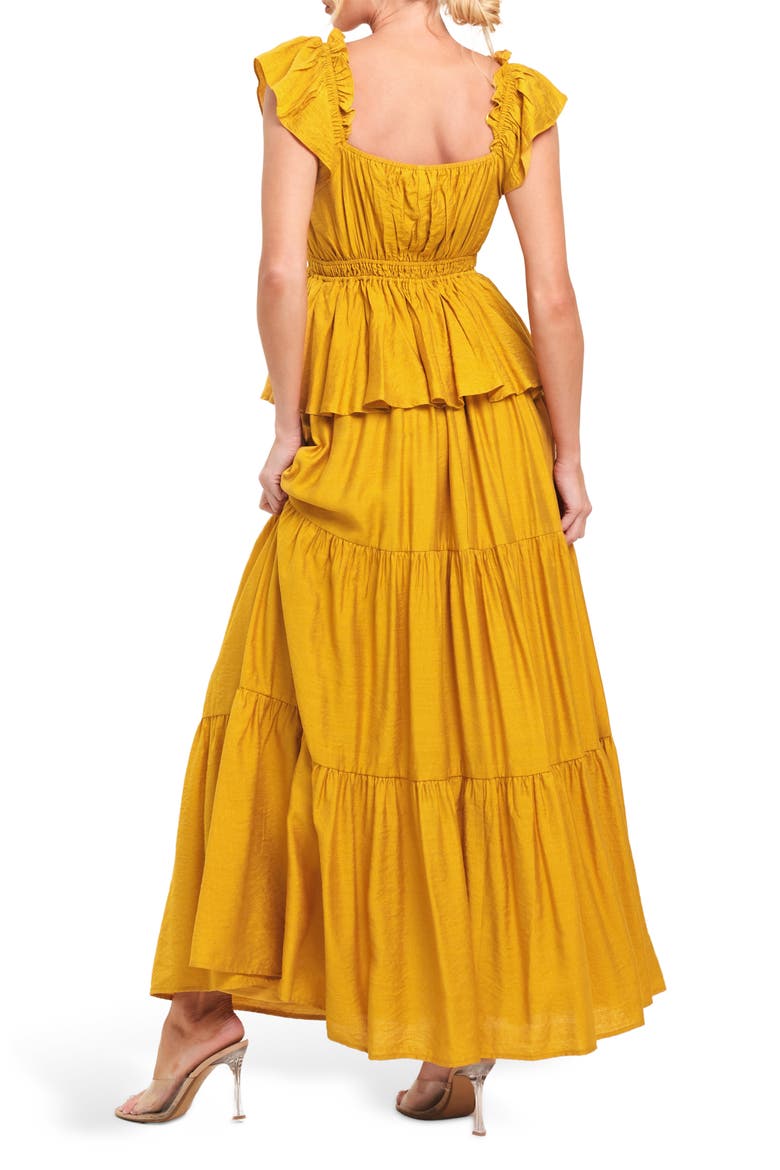 Flutter Sleeve Peplum Maxi Dress, Alternate, color, MUSTARD