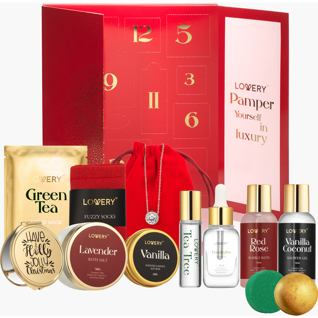 Lovery 12 Days Of Beauty Advent Calendar Bath & Body Care Gift Set In Red