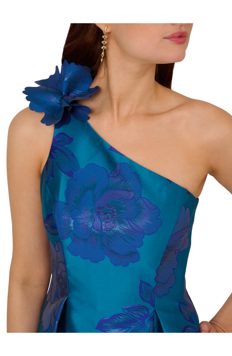 Adrianna Papell Floral Jacquard One-Shoulder Gown, Alternate, color, 