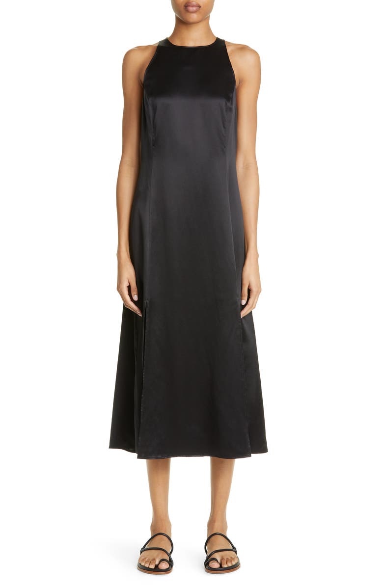 LOULOU DE SAISON Mina Sleeveless Silk Satin Midi Dress, Main, color, 