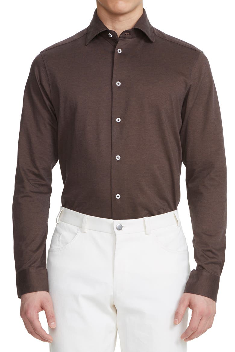 Abbott Knit Button-Up Shirt, Main, color, BROWN