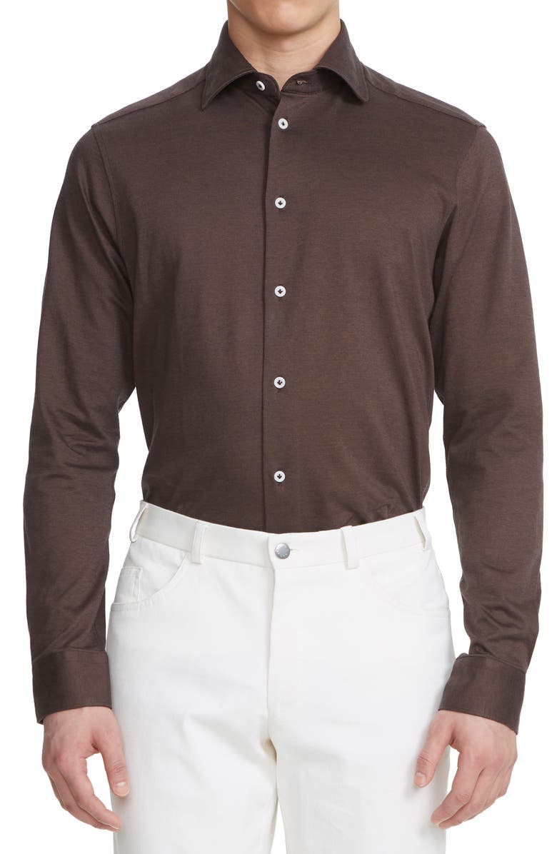 Jack Victor Abbott Knit Button-Up Shirt, Main, color, Brown