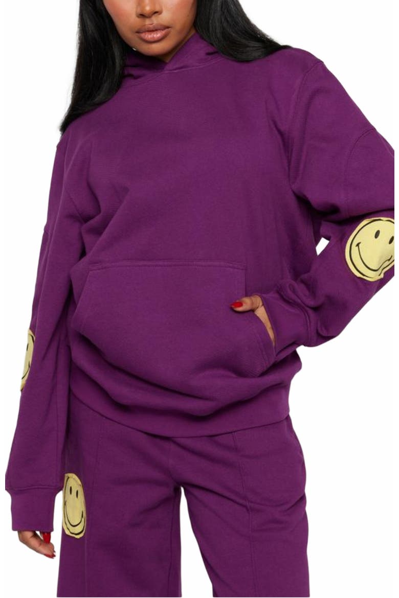 SMILEY OVERSIZED HOODIE, Alternate, color, PURPLE