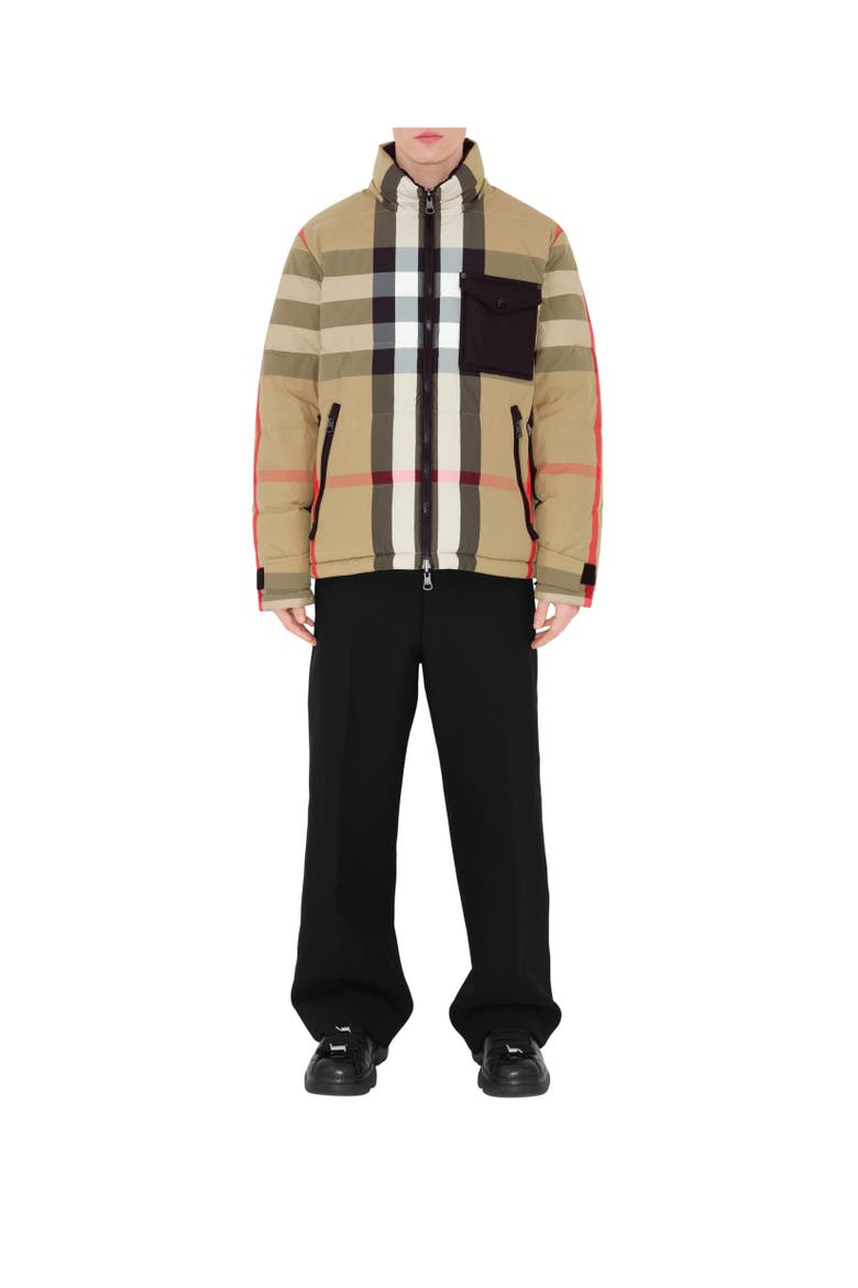 Reversible Check Nylon Puffer Jacket, Alternate, color, Archive beige/black