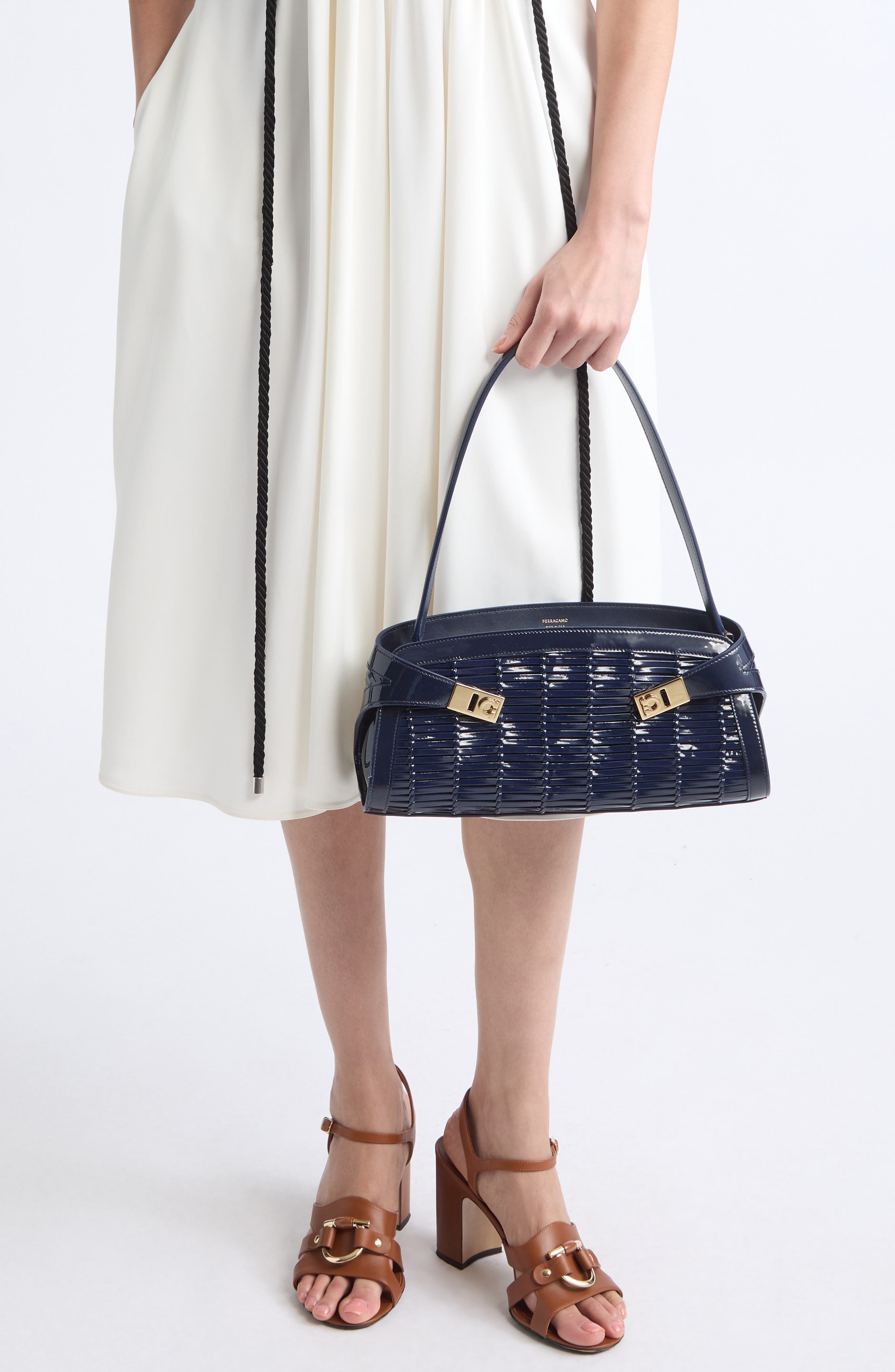 Hug Leather East West Shoulder Bag, Alternate, color, NEW NAVY