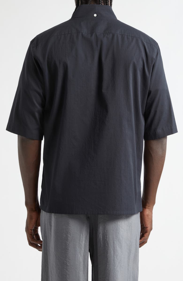 Lemaire Short Sleeve Cotton Muslin Button-Down Shirt, Alternate, color, Squid Ink