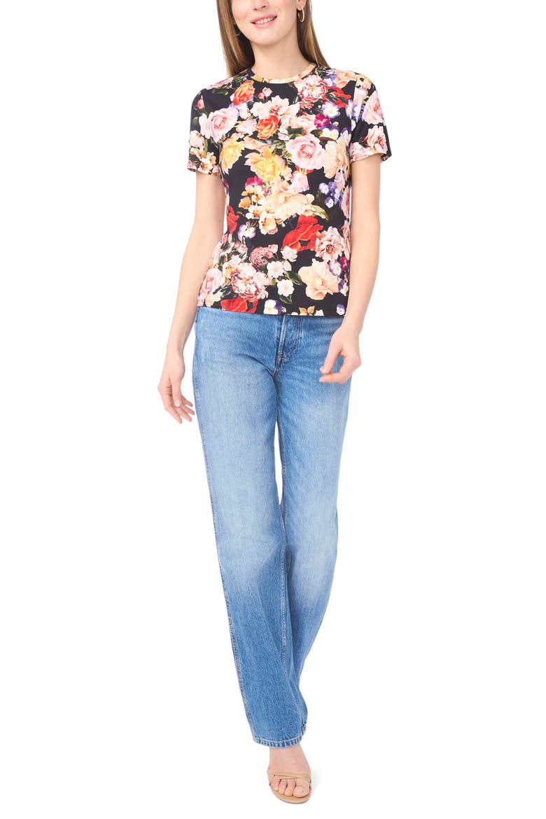 Floral Print T-Shirt, Alternate, color, RICH BLACK