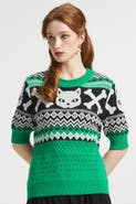 ModCloth Midnight Familiar Fair Isle Halloween Cat Sweater