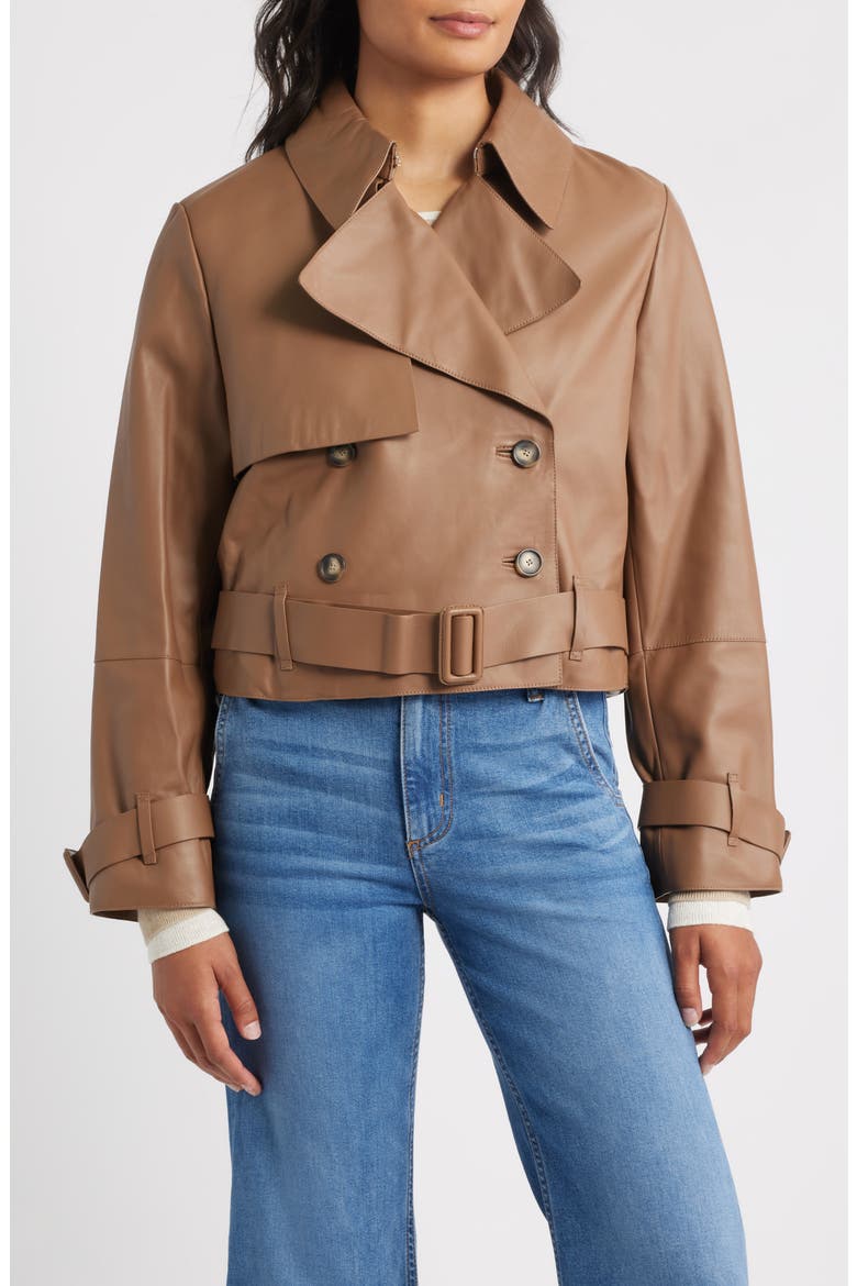 Satela Double Breasted Leather Jacket, Main, color, RUST/ COPPER