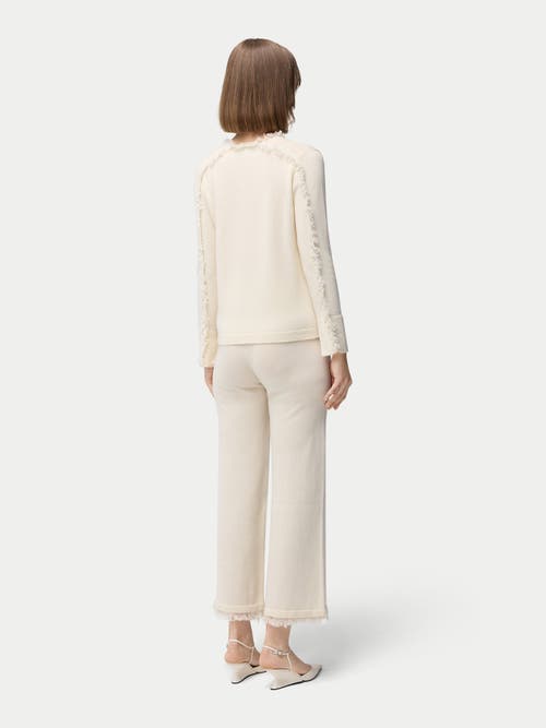 Gobi Mongolian Cashmere Organic Colour Fringed V-neck Cashmere Sweater In White