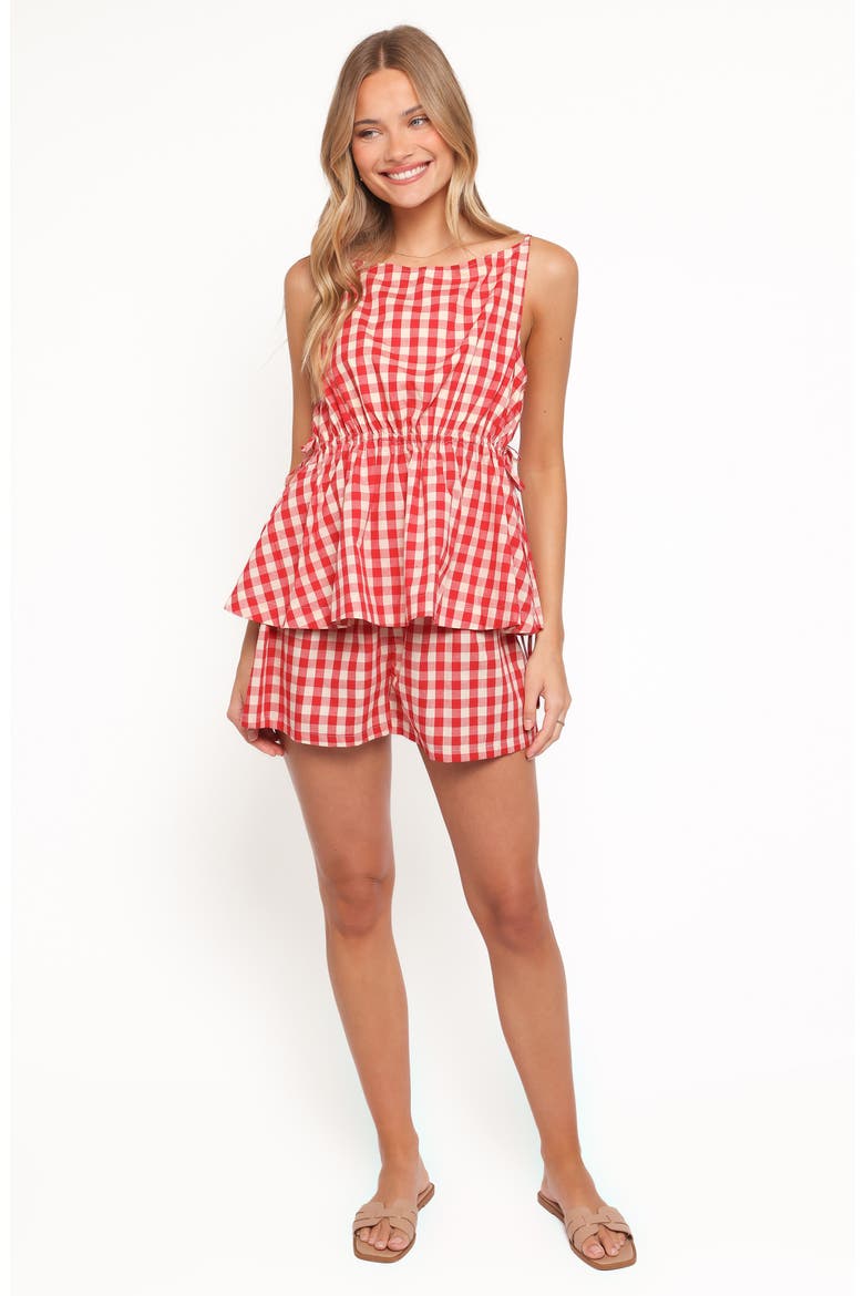 Rory Gingham Cotton Peplum Tank, Alternate, color, RED GINGHAM