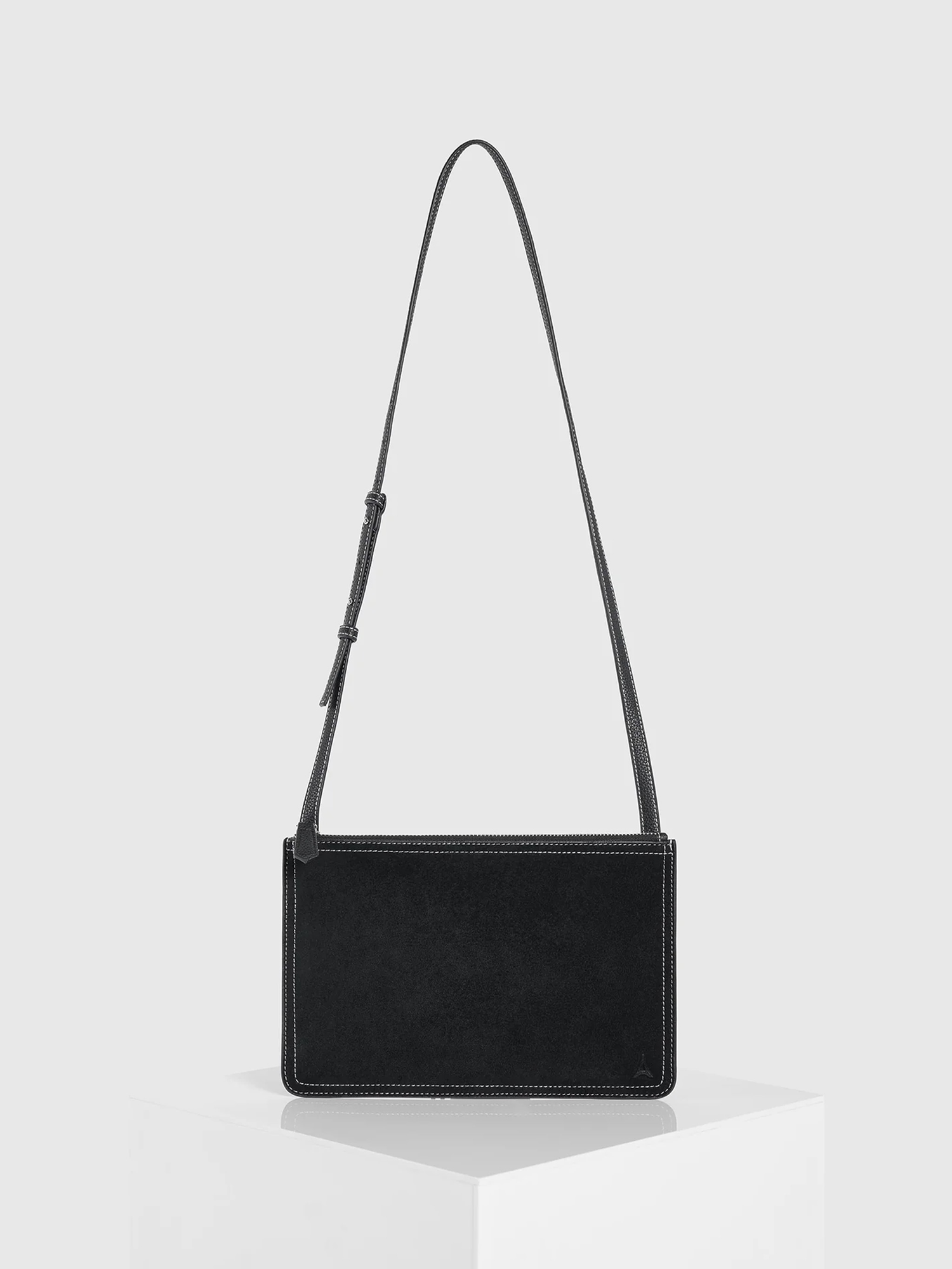 Manière De Voir Elio Suede Contrast Stitch Crossbody Bag, Alternate, color, Black