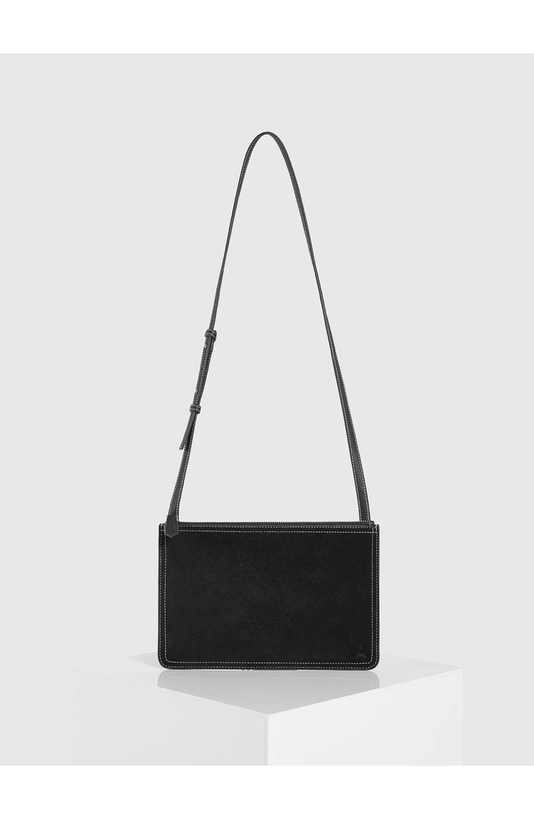 Manière De Voir Elio Suede Contrast Stitch Crossbody Bag, Alternate, color, Black