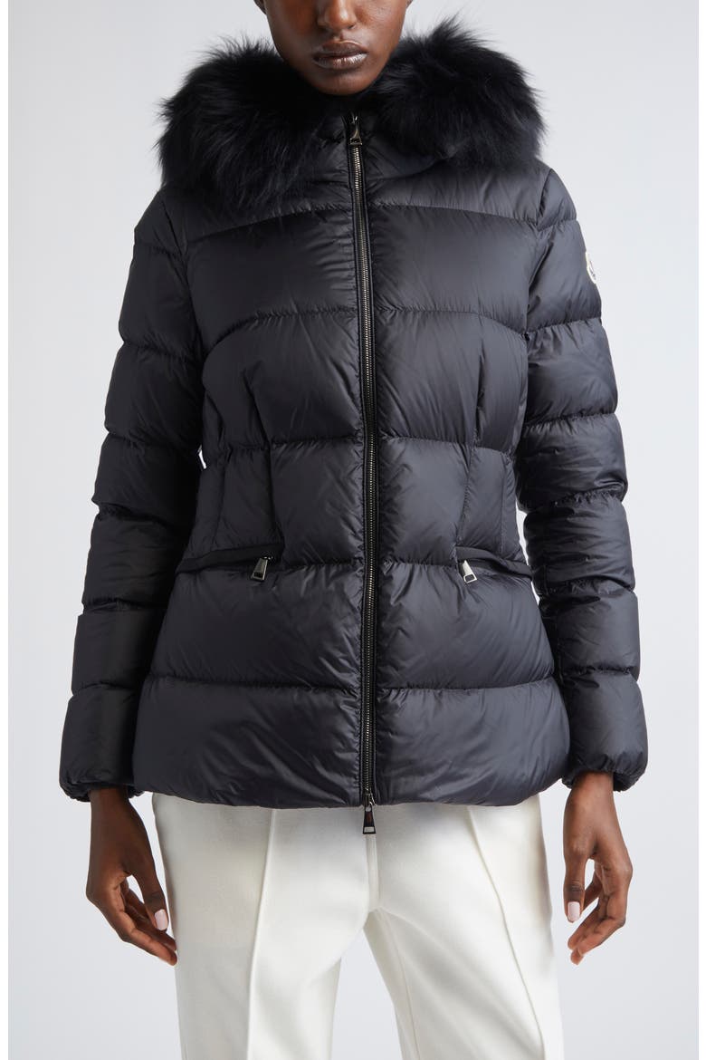 Boed Down Puffer Jacket with Genuine Shearling Trim, Main, color, BLACK