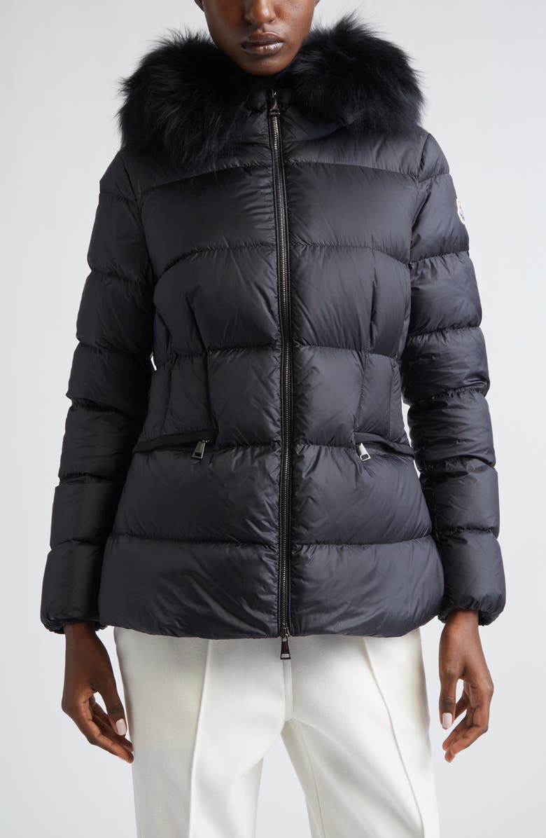 Moncler Boed Down Puffer Jacket with Genuine Shearling Trim, Main, color, Black