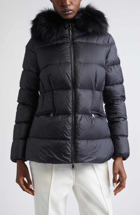 Boed Down Puffer Jacket with Genuine Shearling Trim