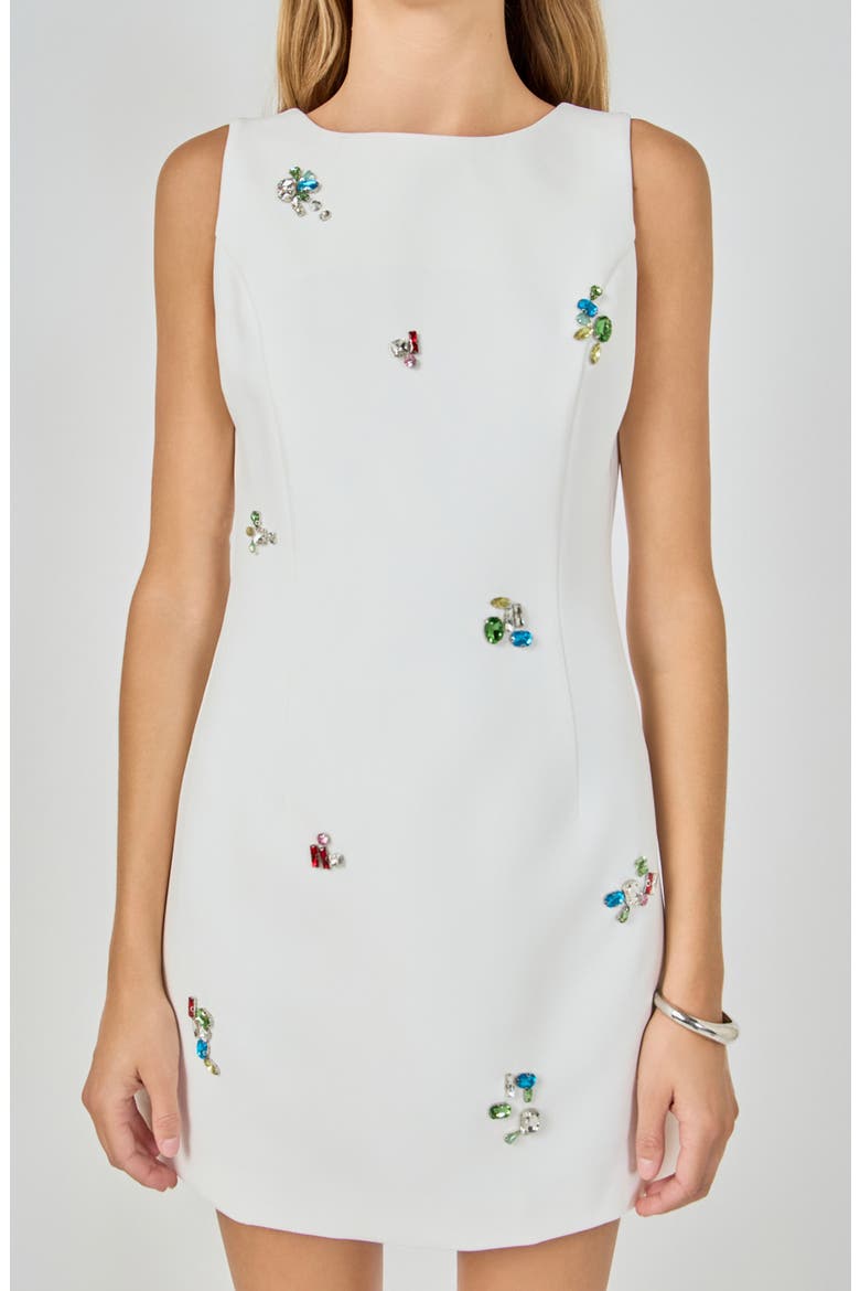 Rhinestone Detail Sleeveless Sheath Minidress, Alternate, color, WHITE
