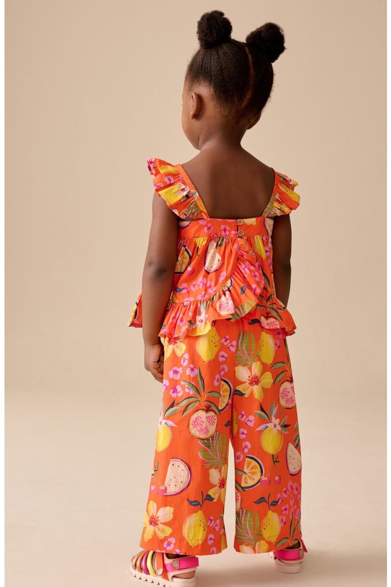 Kids' Fruit Print Peplum Top & Wide Leg Pants Set, Alternate, color, ORANGE
