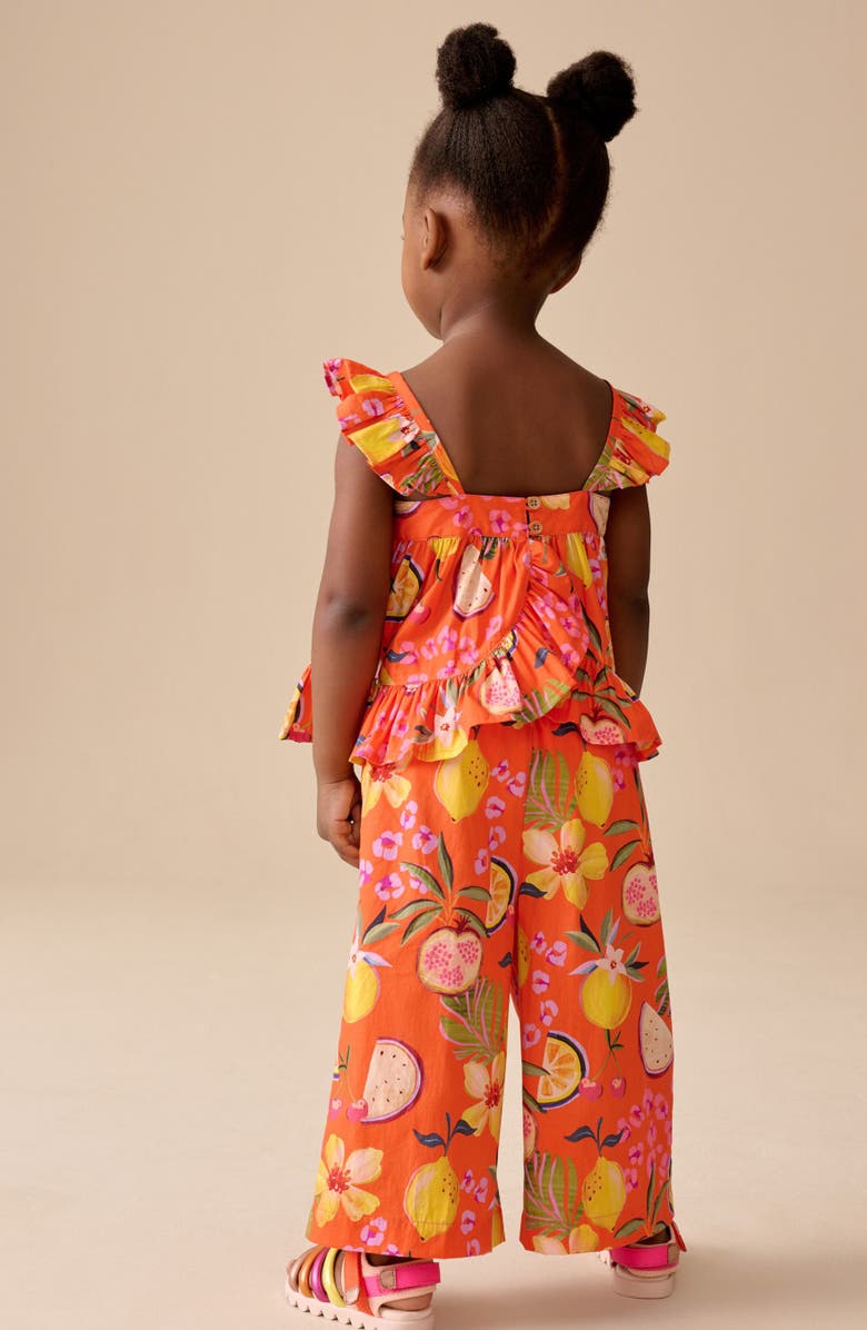 NEXT Kids' Fruit Print Peplum Top & Wide Leg Pants Set, Alternate, color, Orange