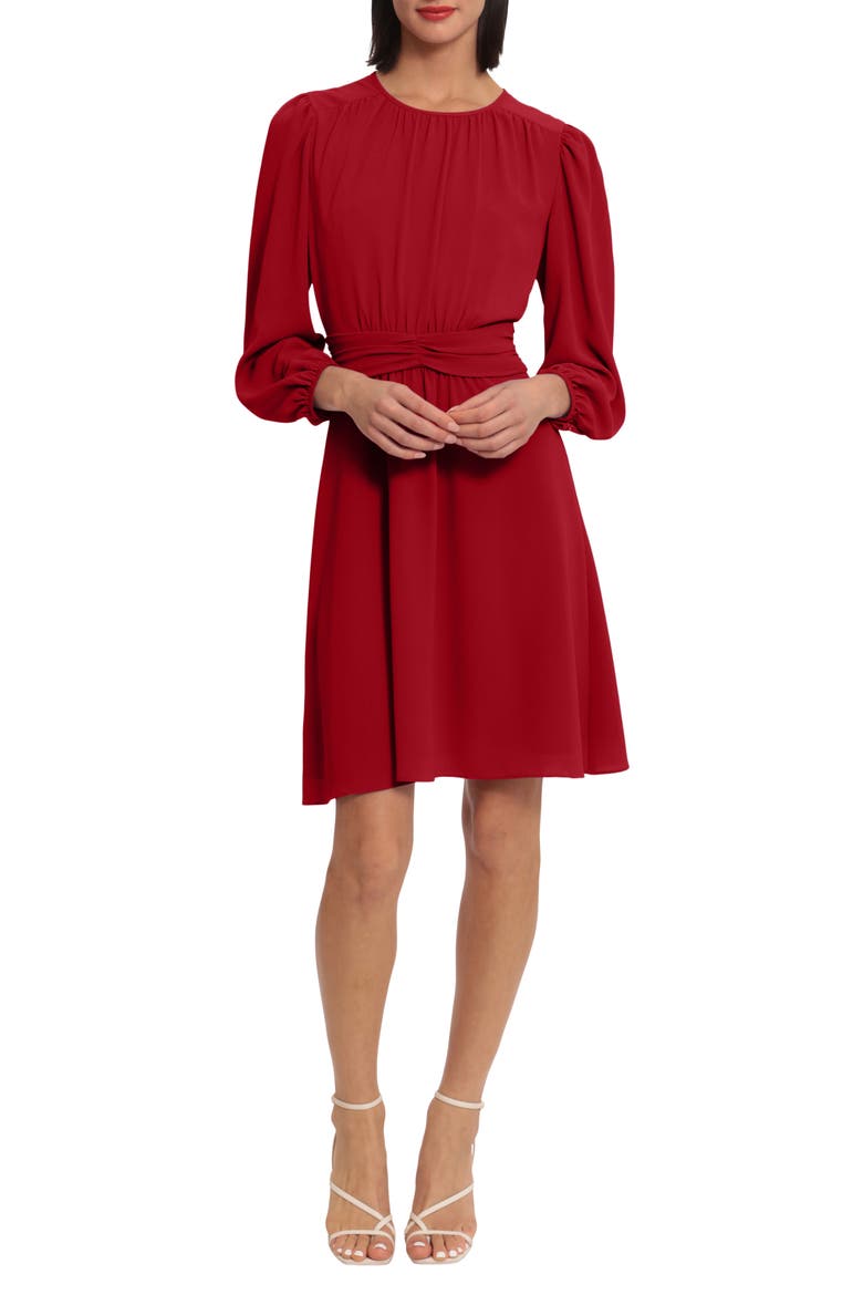 Ruched Waist Fit & Flare Dress, Main, color, EQUESTRIAN RED