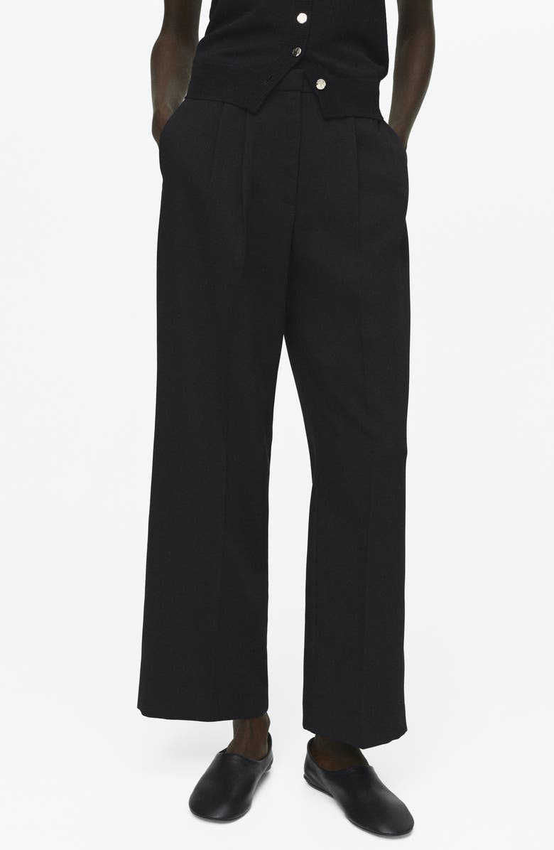 MANGO Pleated Straight Leg Pants, Main, color, Black