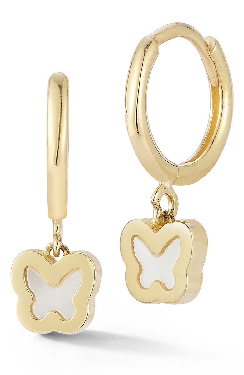 Ember Fine Jewelry Mother of Pearl Butterfly Charm Huggie Hoop Earrings, Main, color, 