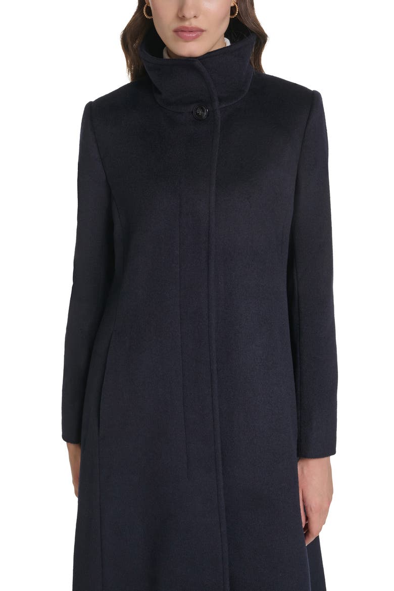 Stand Collar Wool Blend Coat, Alternate, color, MIDNIGHT