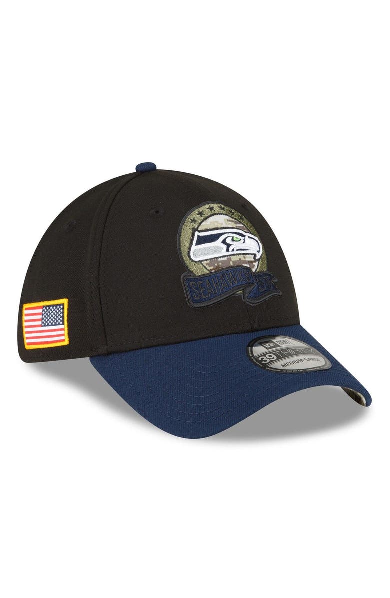 New Era Men's New Era Black/Navy Seattle Seahawks 2022 Salute To Service 39THIRTY Flex Hat, Main, color, 