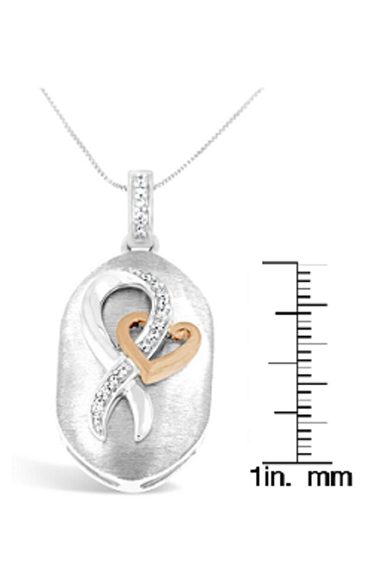 10k Rose Gold Over Silver 1/10 Ctw Diamond Heart and Ribbon Pendant Necklace, Alternate, color, White
