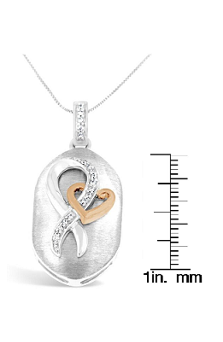 Haus of Brilliance 10k Rose Gold Over Silver 1/10 Ctw Diamond Heart and Ribbon Pendant Necklace, Alternate, color, White