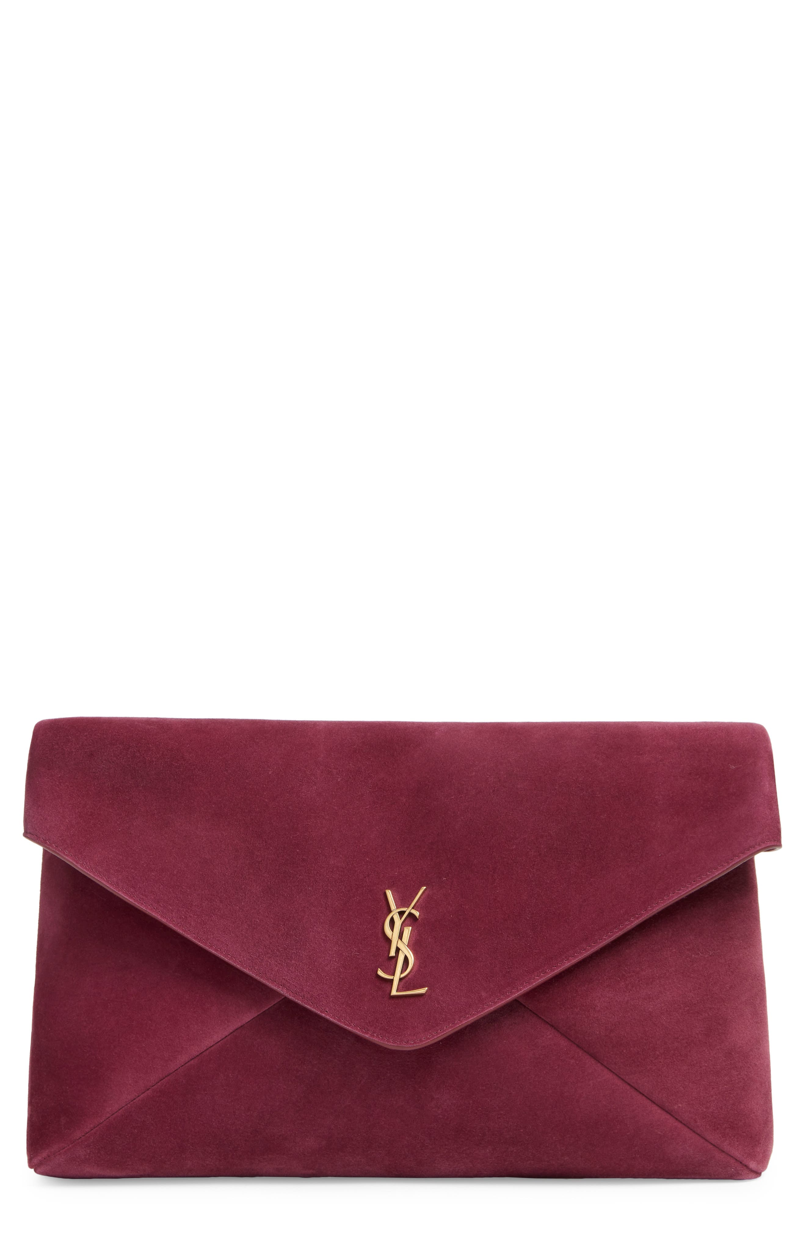 Saint Laurent XXL Cassandre Suede Envelope Clutch, Main, color, Deep Fuchsia