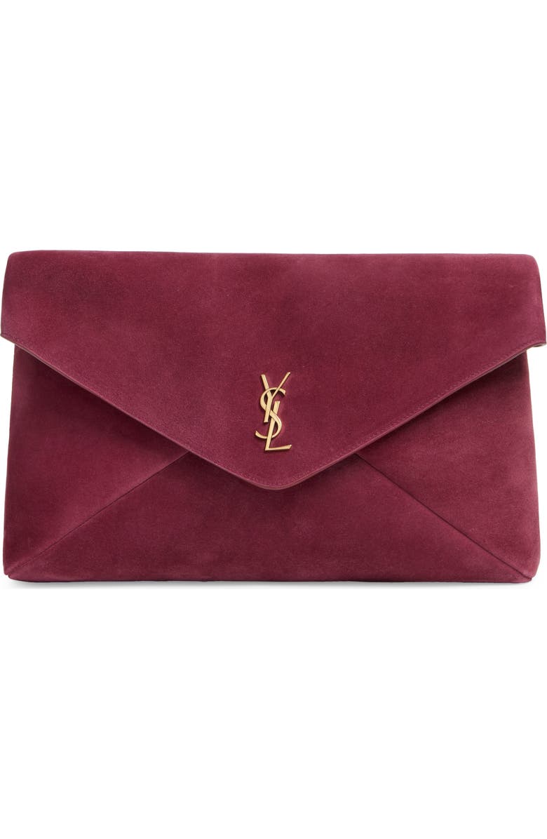 Saint Laurent XXL Cassandre Suede Envelope Clutch, Main, color, Deep Fuchsia