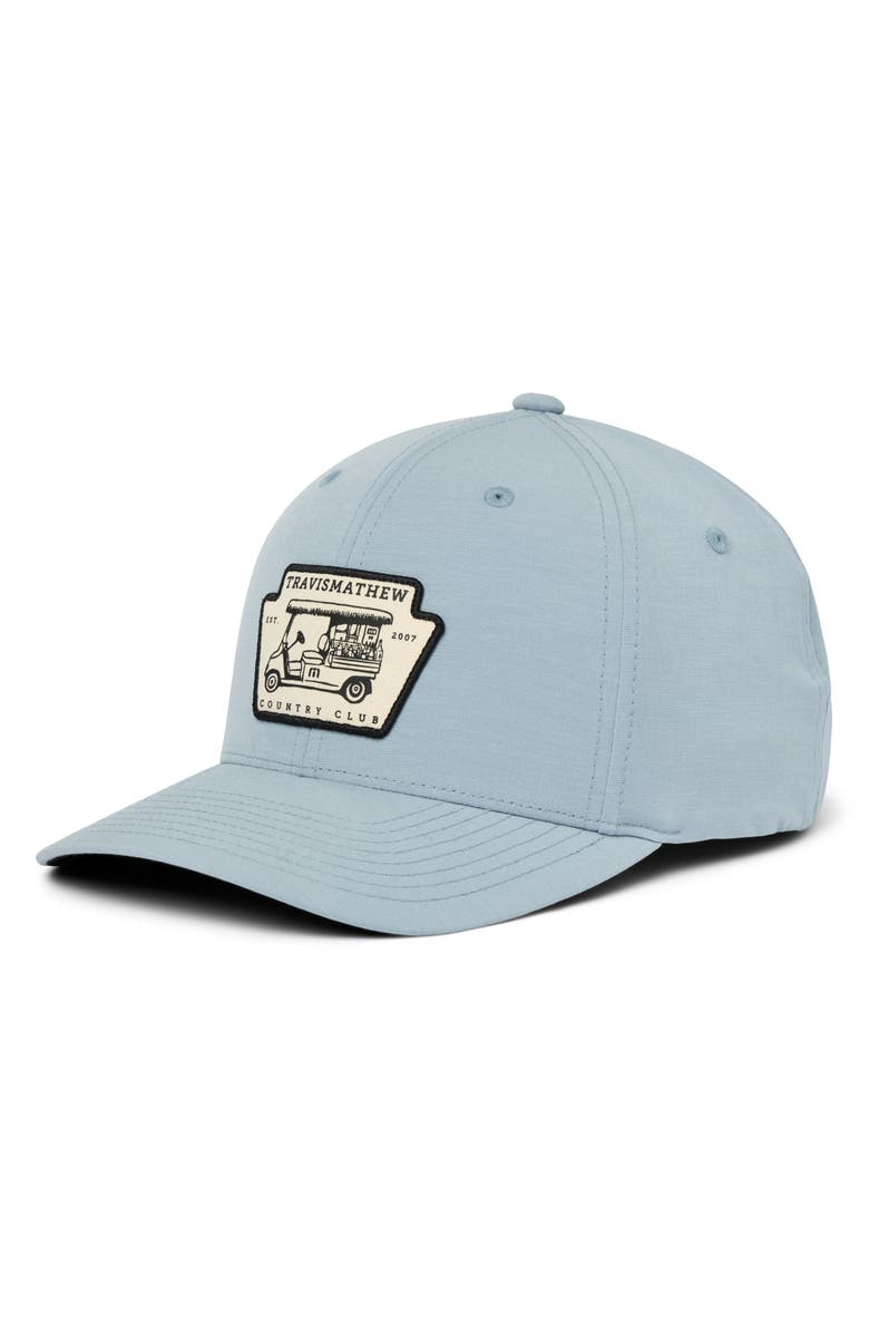 TravisMathew Tiki Mapes Patch Fitted Baseball Cap, Alternate, color, Dusty Blue