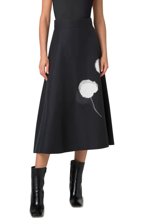 Akris Windflower-print Cotton Silk A-line Midi Skirt In Black-ecru