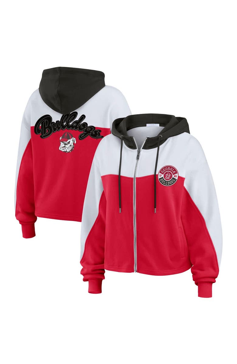 WEAR by Erin Andrews Women's WEAR by Erin Andrews Red/White Georgia Bulldogs Color-Block Full-Zip Hoodie, Alternate, color,