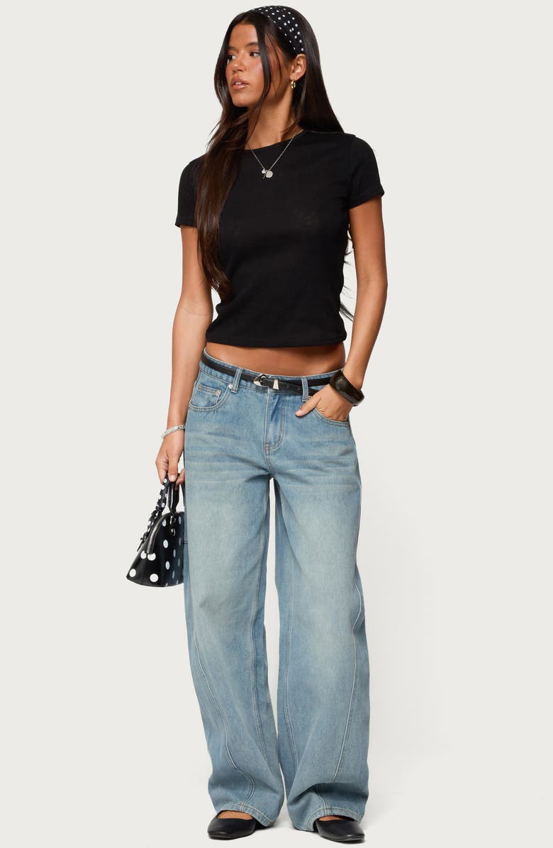 EDIKTED Nikkey Semisheer Crop T-Shirt, Alternate, color, Black