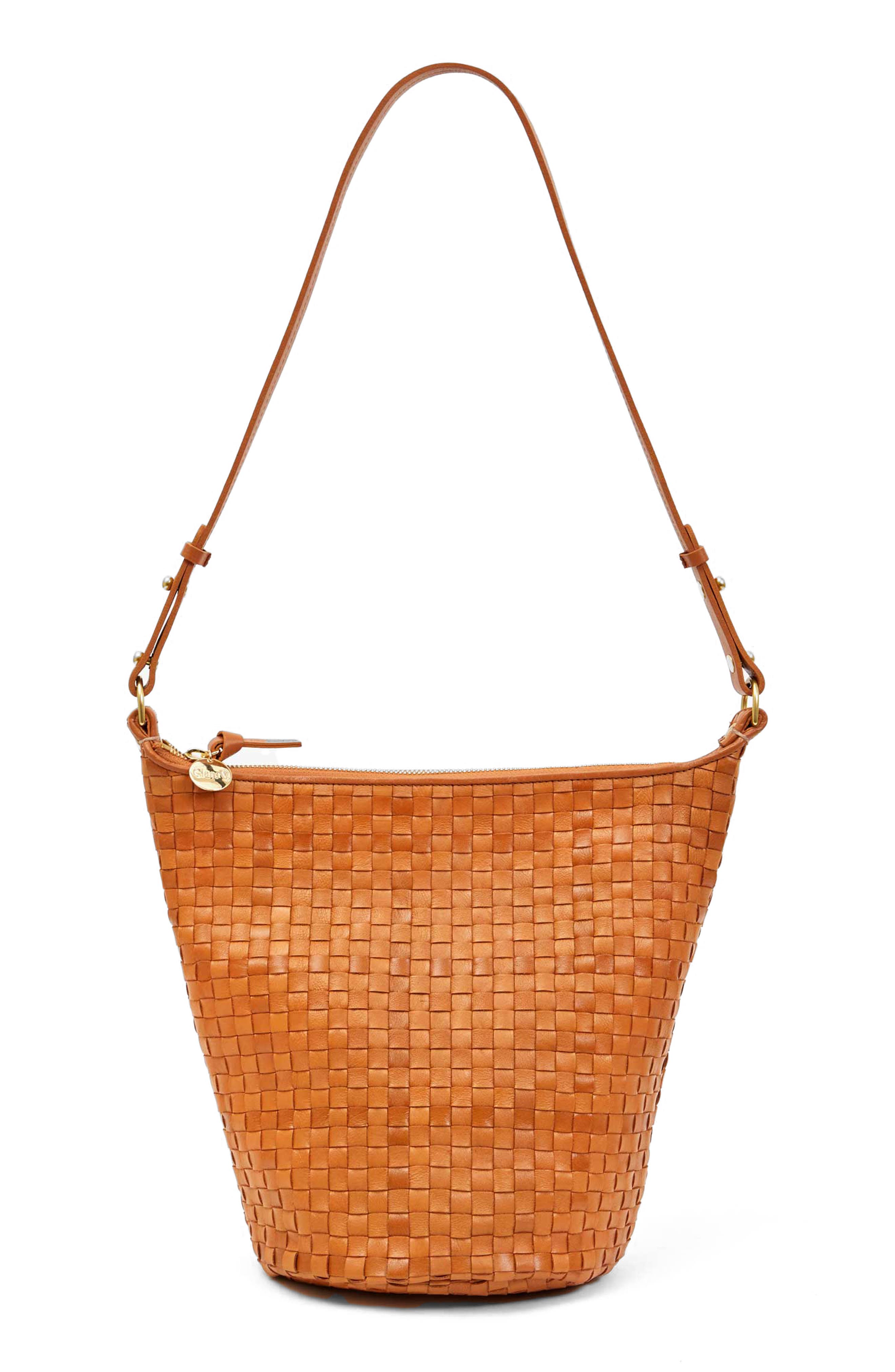 Clare V. Petite Jeanne Woven Leather Shoulder Bag in Natural Woven Checker 