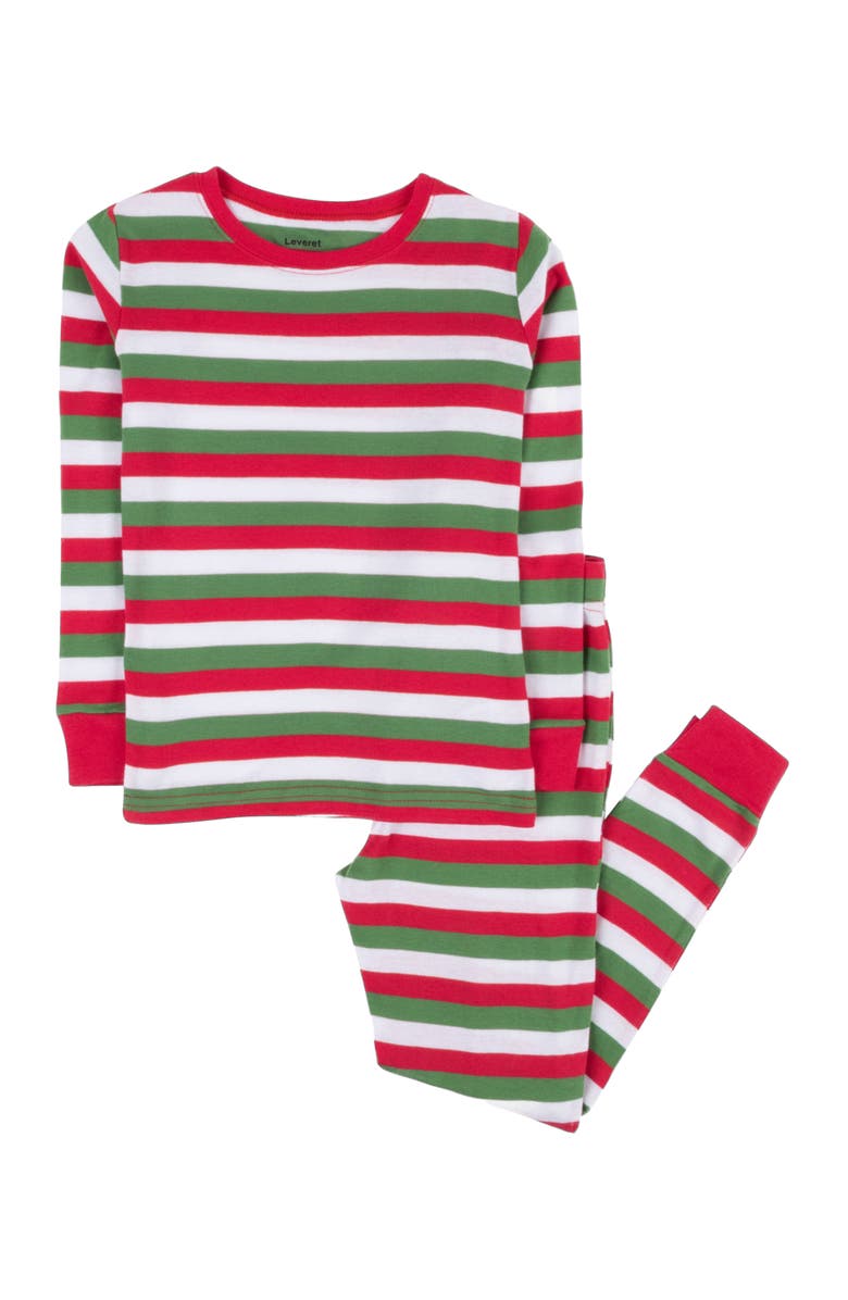 Leveret Two-Piece Striped Cotton Matching Family Holiday Pajamas, Alternate, color, Red White & Green