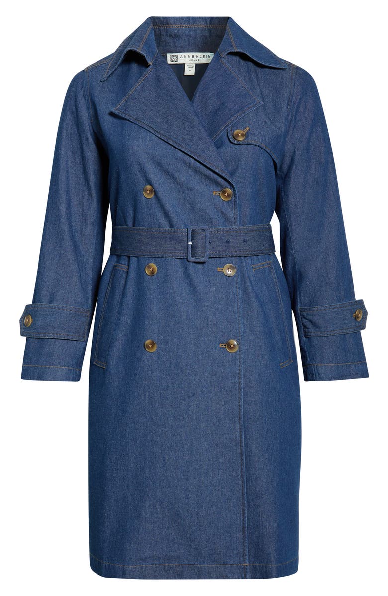 Anne Klein Chambray Double Breasted Belted Trench Coat, Alternate, color, Aries Wash